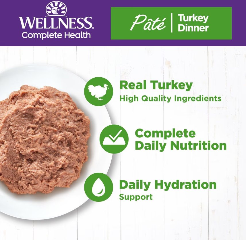 Wellness Complete Health Pate Turkey Dinner Grain-Free Wet Cat Food, 6 X12.5-Oz