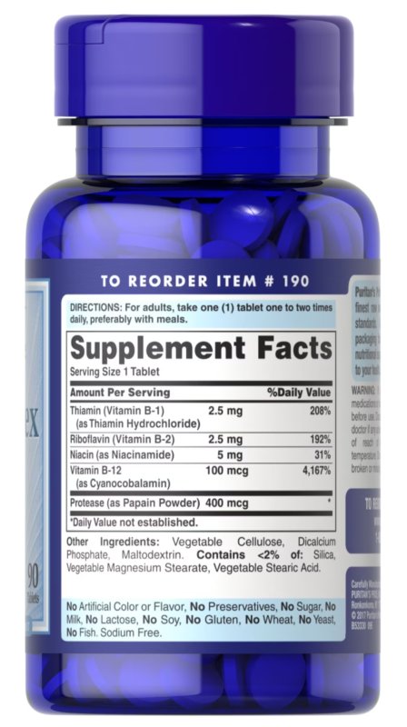 2 Pack Vitamin B Complex with Vit B-12, B1, B2, B3 B12, 180 Tabs (2X90) Exp 2026