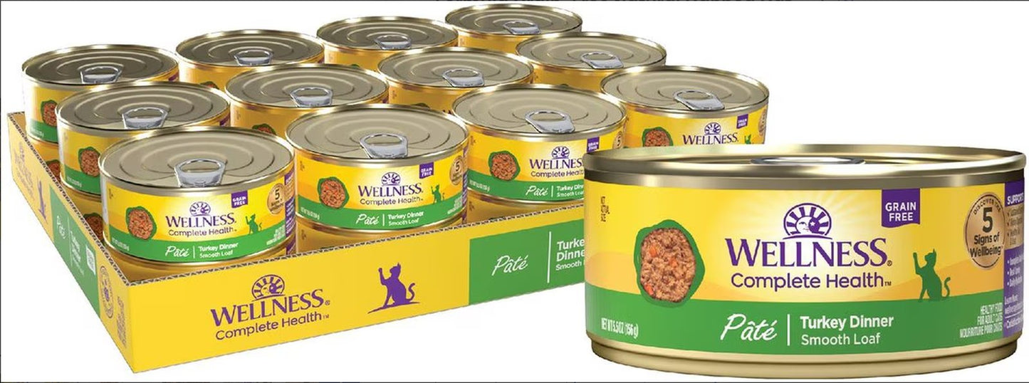 Wellness Complete Health Pate Turkey Dinner Grain-Free Wet Cat Food, 6 X12.5-Oz