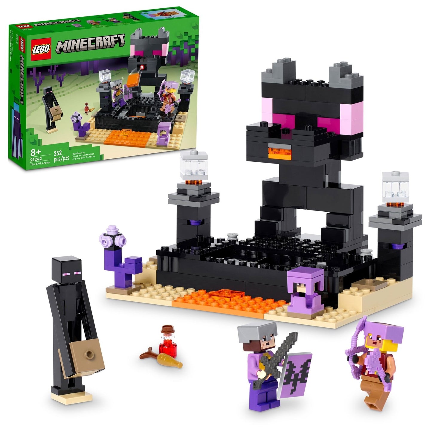 LEGO Minecraft The End Arena 21242, Player-vs-Player Battle Playset with Lava, E