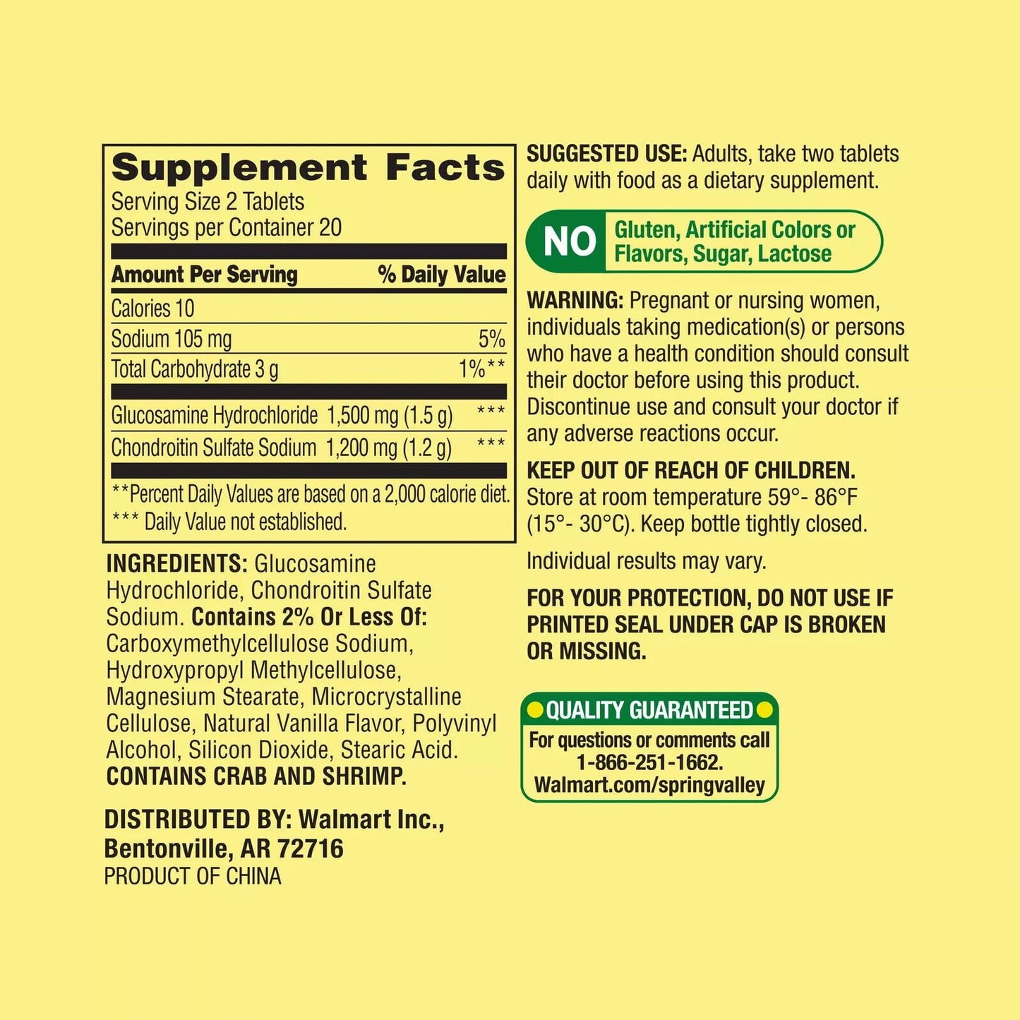 Spring Valley Triple Strength Glucosamine Chondroitin Tablets Dietary Supplement,40Ct
