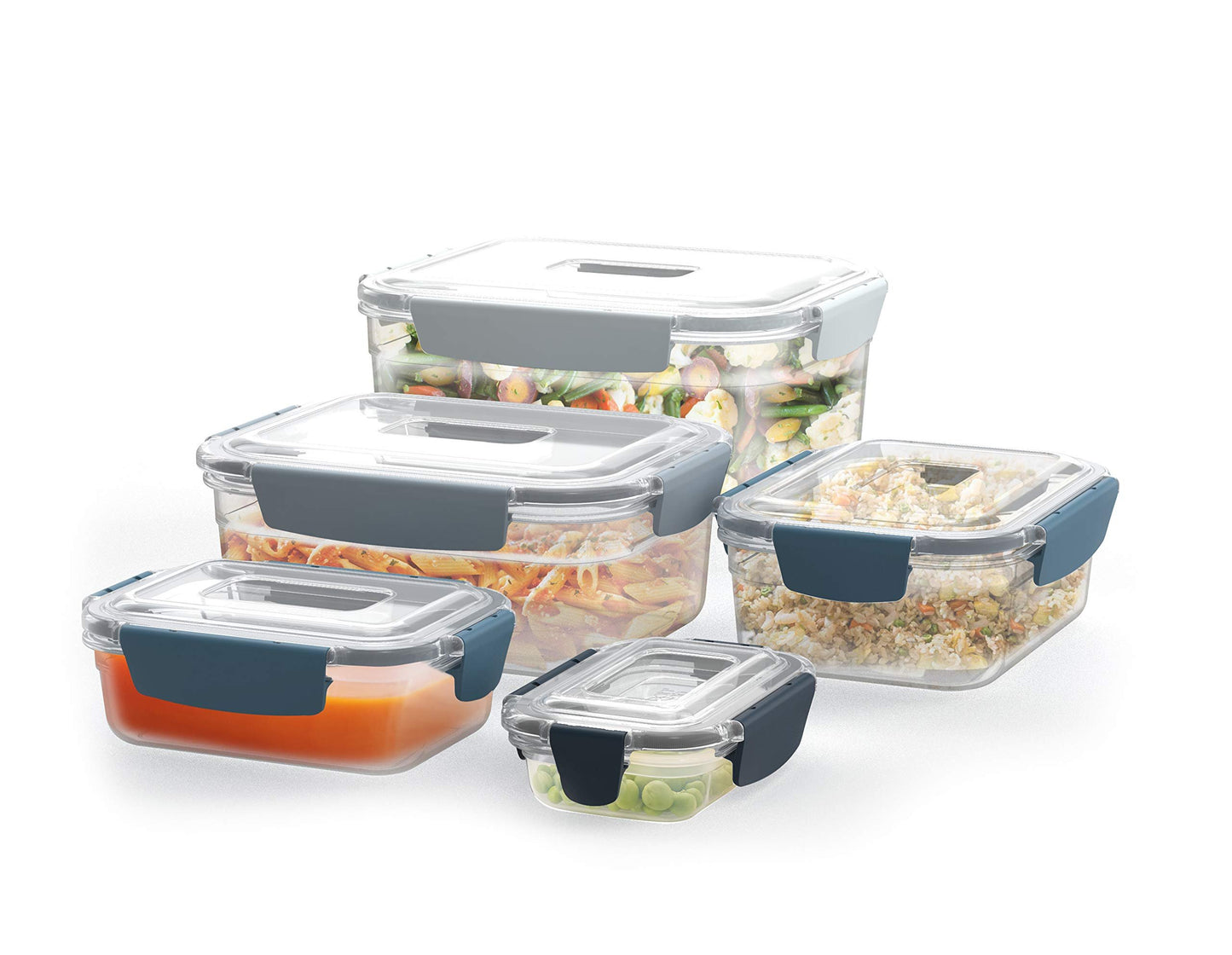 Joseph Joseph Nest Lock Plastic BPA Free Food Storage Container Set with Lockable Airtight Leakproof Lids, 10-Piece, Sky