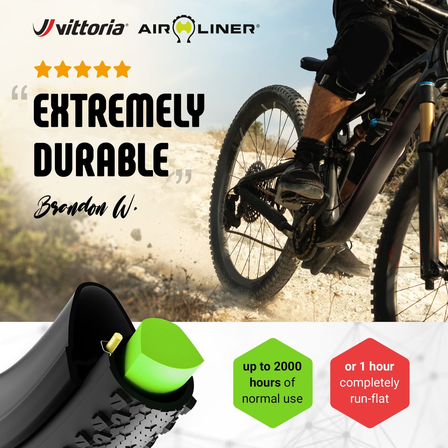 Vittoria Air-Liner Gravel Insert for Tubeless-Ready Bike Tires, Compatible with Any Wheel Size Up to 29", One Size
