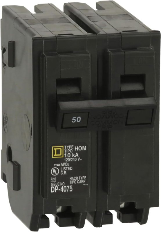 Plug in Circuit Breaker, HOM, Number of Poles 2, 50 Amps, 120/240VAC, Standard