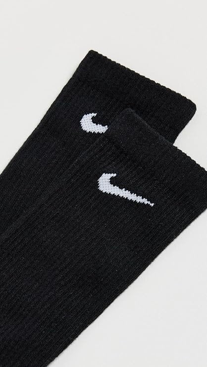 Nike Everyday Plus Cushion Drifit UNISEX Crew Socks, Size LARGE - Black - 6 Pair