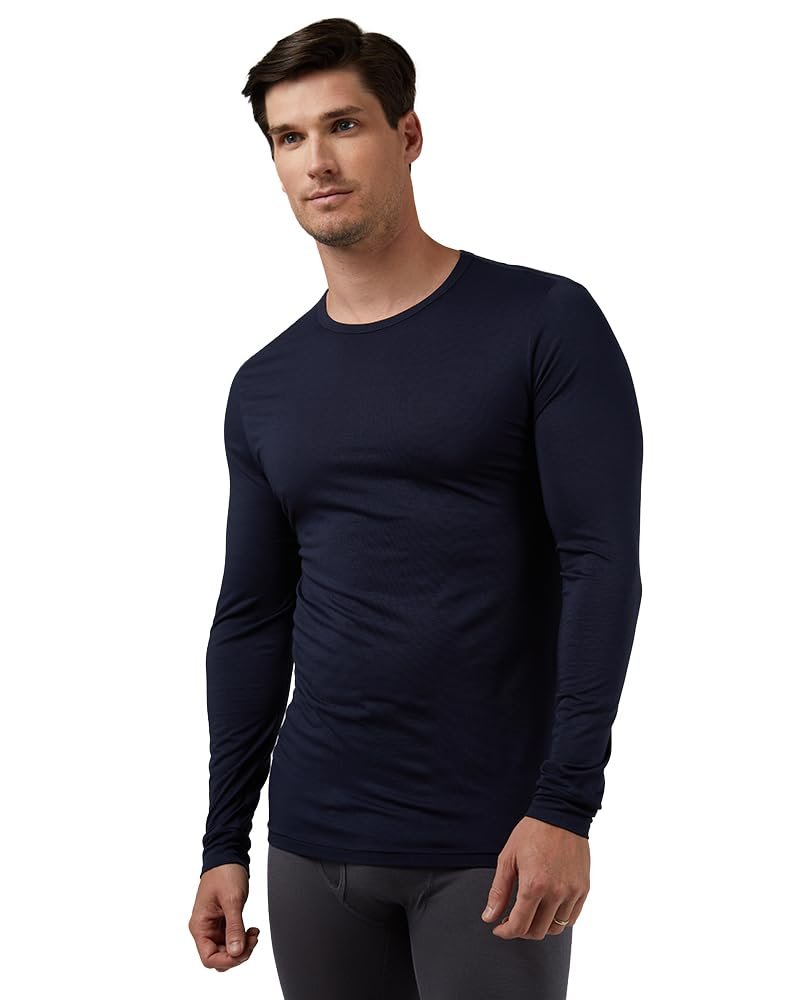 32 Degrees Heat Men's Lightweight Crew Baselayer Top | Form Fitting | Long Sleeve| 4-Way Stretch | Thermal, Stormy Night, XX-Large