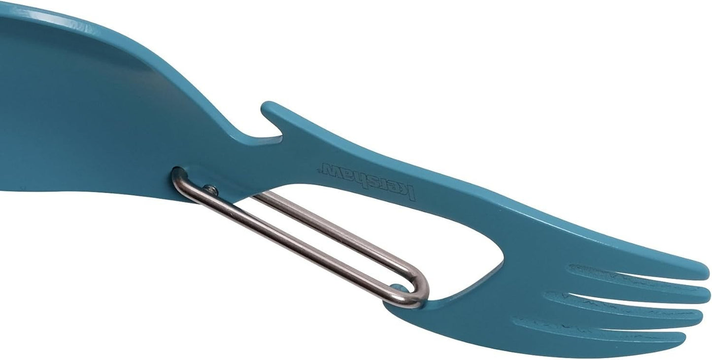 Ration Multi Tool Spork, Stainless Steel Spoon, Fork, Carabiner and Bottle Opene