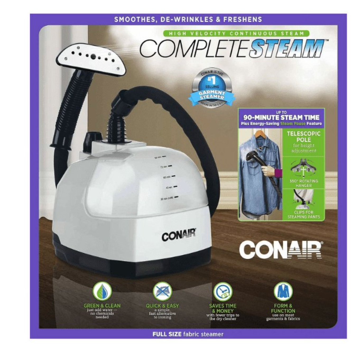 Conair Ultimate Fabric Steamer GS28B - Full Size Smoothes de-wrinkles & freshens