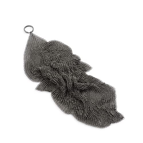Barebones Fine Stainless Steel Cleaning Mesh Scrubber - Cast Iron Cleaner - Grill Accessories, Scrub Brush, Cast Iron Brush, Chainmail Skillet Cleaner