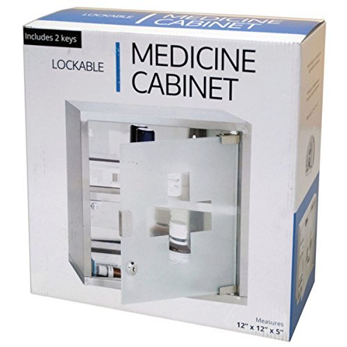Kole Import Inc. Lockable Medicine Cabinet, Silver, 12" x 12" x 5", 2 Levels, 2 Shelves, Wall Mount, Contemporary Style, Keyed Lock