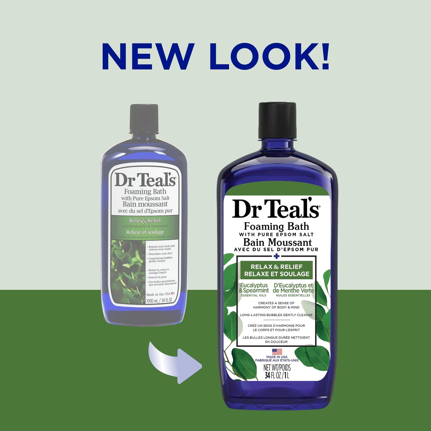 Dr Teal's Foaming Bath (Epsom Salt), Eucalyptus Spearmint, 34 Fluid Ounce