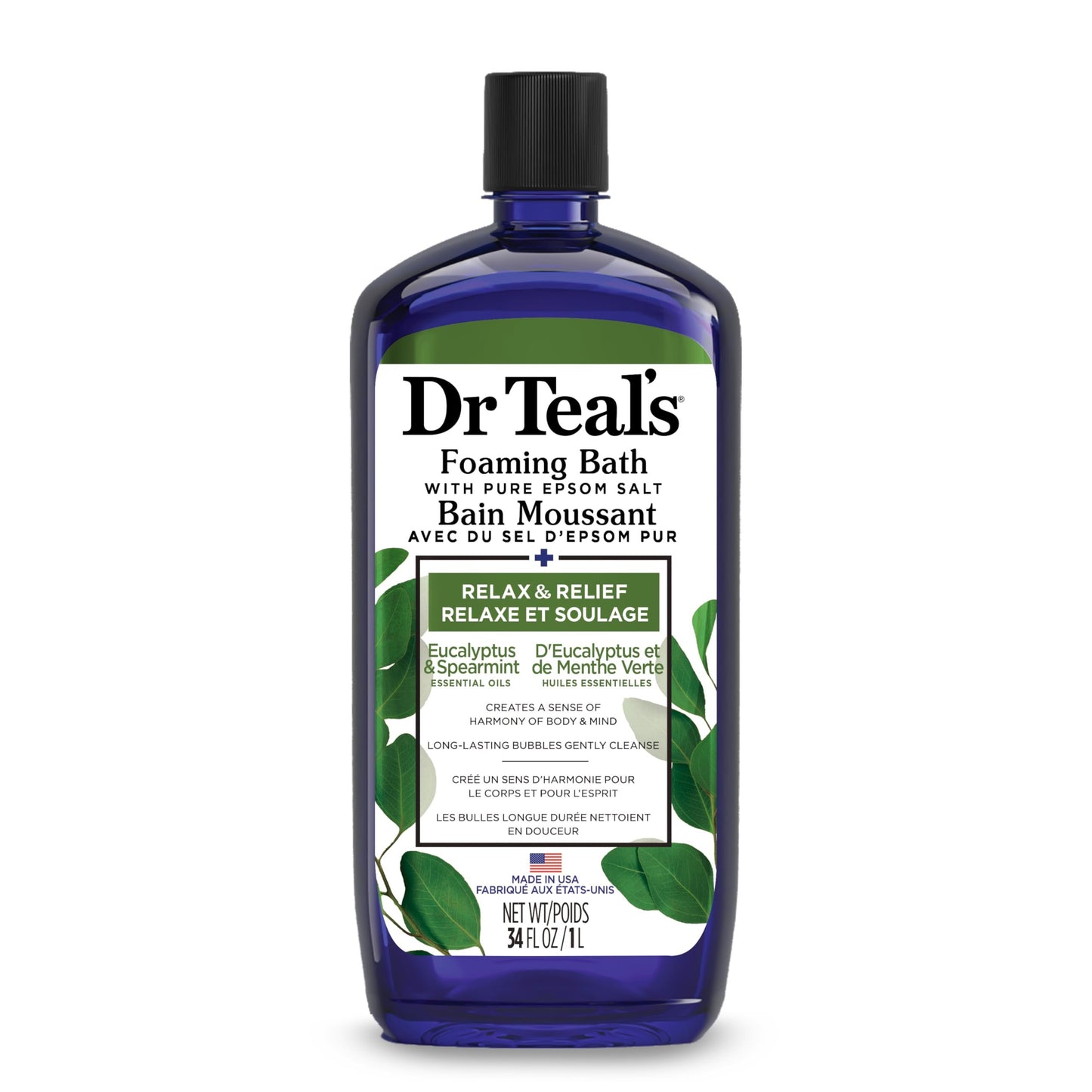 Dr Teal's Foaming Bath (Epsom Salt), Eucalyptus Spearmint, 34 Fluid Ounce