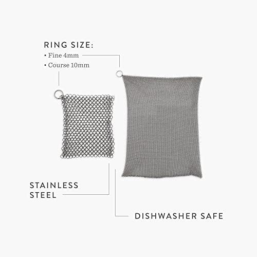 Barebones Fine Stainless Steel Cleaning Mesh Scrubber - Cast Iron Cleaner - Grill Accessories, Scrub Brush, Cast Iron Brush, Chainmail Skillet Cleaner