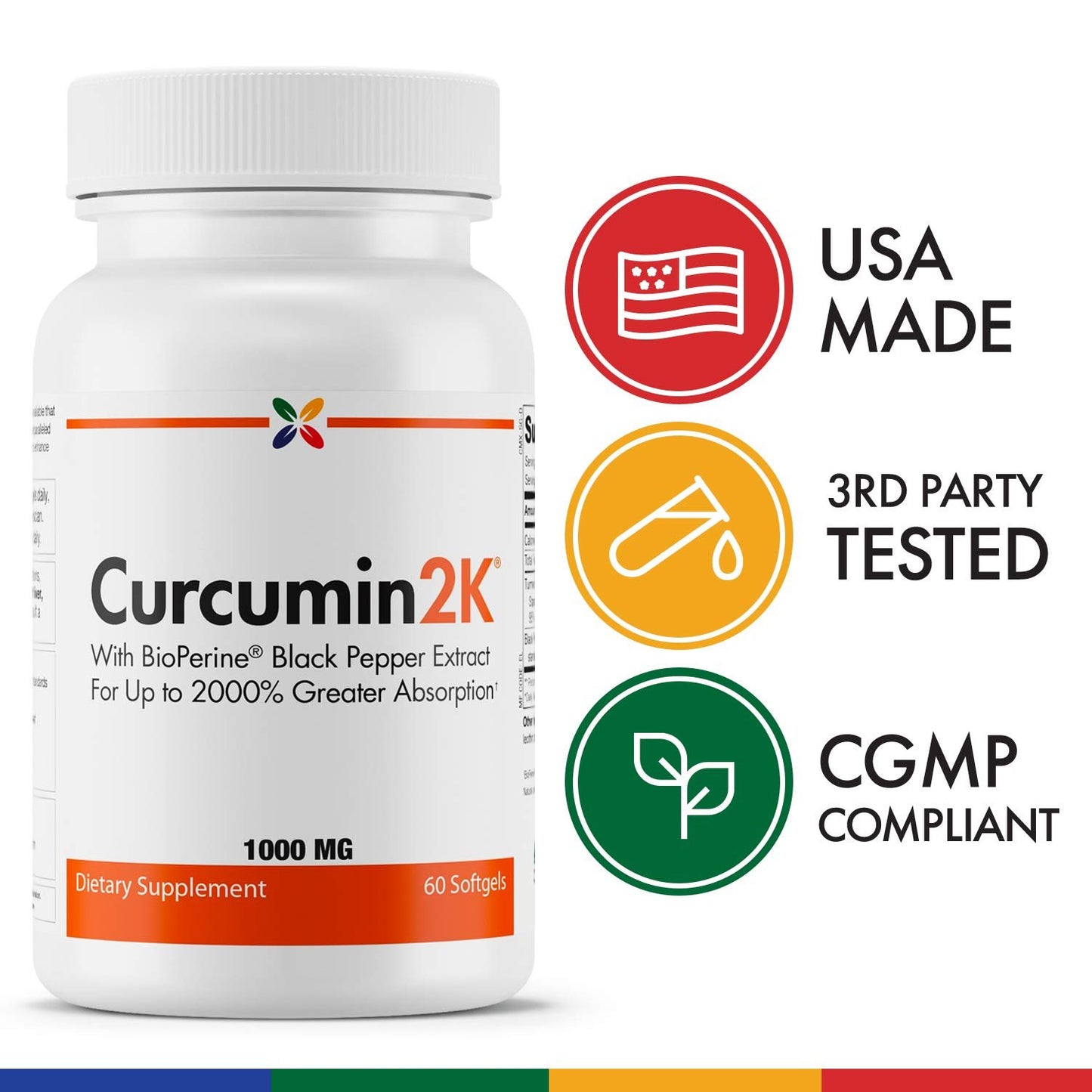 Stop Aging Now - Curcumin2K Formula with Bioperine - Antioxidants, Mood Support, Joint Health - Turmeric & Black Pepper Extract - 60 Softgels