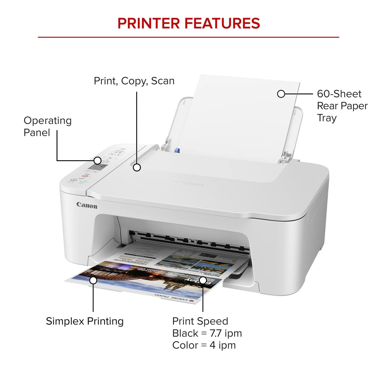 Canon PIXMA 3722 Color Inkjet All-in-One Printer | Print Copy Scan | Wireless | Mobile Printing | Print Up to 7.7 ipm | Up to 60 Sheets Capacity | 1.5" LCD | Wi-Fi (2.4 or 5 GHz) + Printer Cable