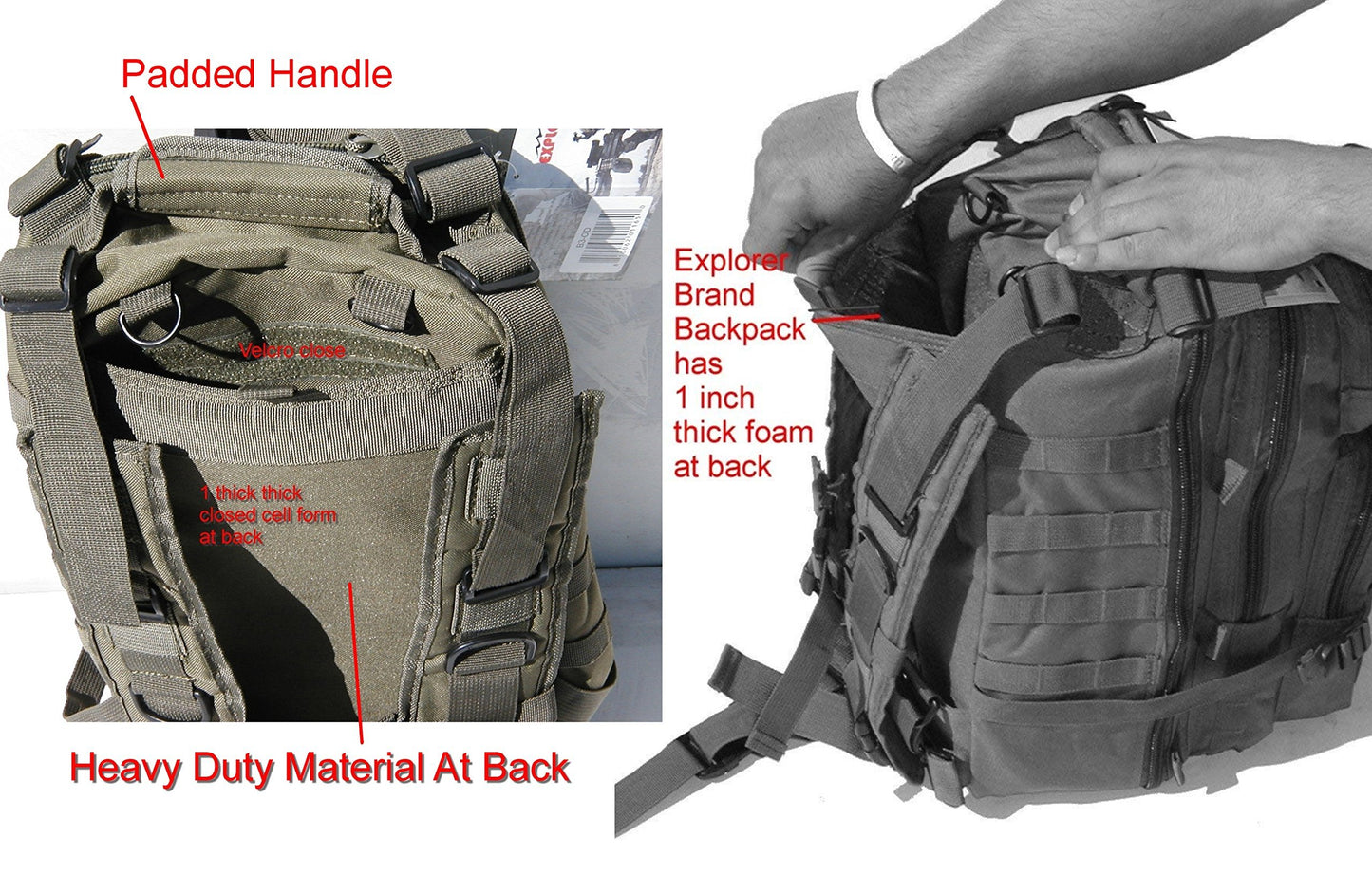 Explorer Tactical Assault Pack - Combat Rucksack - 17" Military MOLLE Backpack 27L - Black