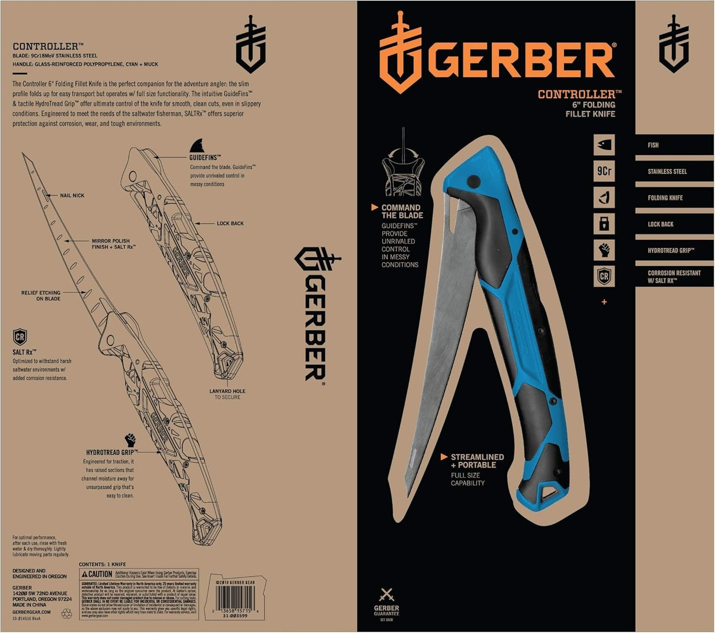 Gerber Gear Controller Folding Fillet - Saltwater Fishing Knife 6"