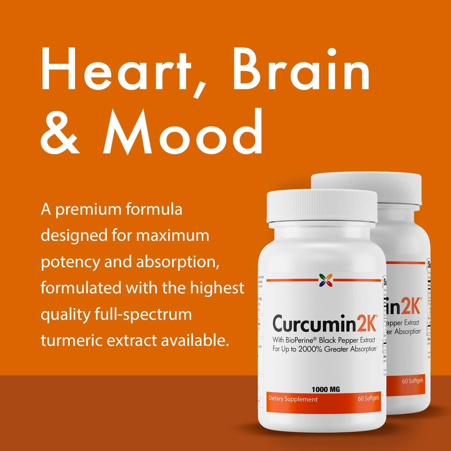 Stop Aging Now - Curcumin2K Formula with Bioperine - Antioxidants, Mood Support, Joint Health - Turmeric & Black Pepper Extract - 60 Softgels