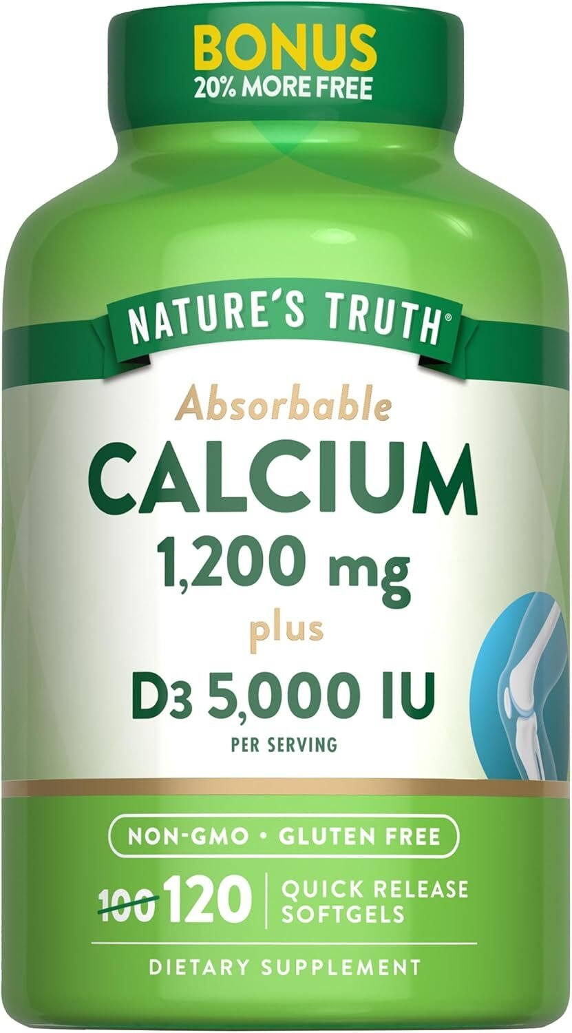 Absorbable Calcium 1200mg Plus with D-3 5000 IU 120 Softgels Non-GM) Gluten Free