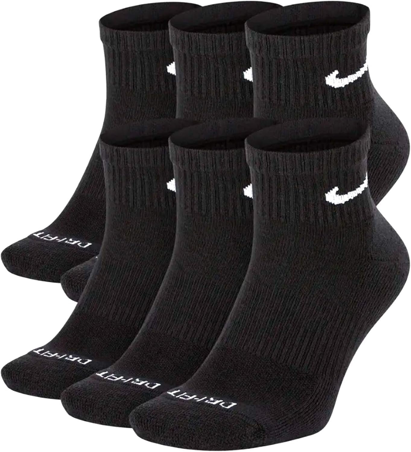 NIKE Plus Cushion Socks (6-Pair) (M (Men's 6-8 / Women's 6-10), Ankle(Quarter) Black)