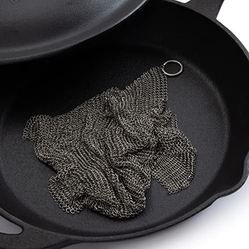 Barebones Fine Stainless Steel Cleaning Mesh Scrubber - Cast Iron Cleaner - Grill Accessories, Scrub Brush, Cast Iron Brush, Chainmail Skillet Cleaner