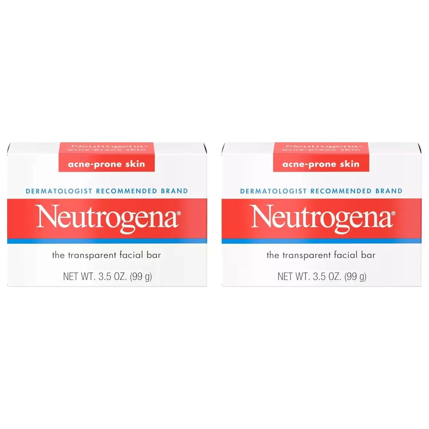 Neutrogena Transparent Facial Bar- Acne-Prone Skin Formula Soap 3.5oz:2 Pack NEW