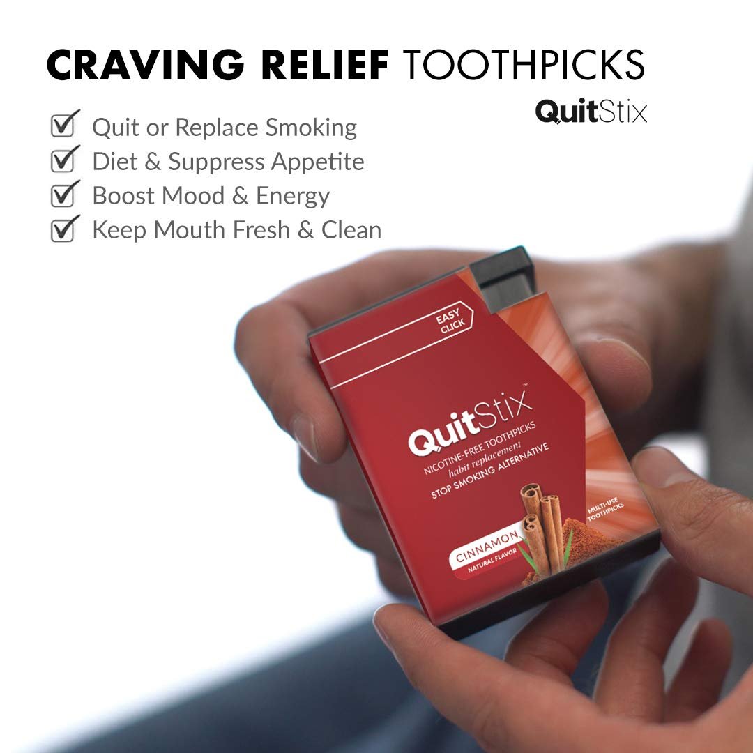 Craving Relief Toothpicks with Activating Tingle to Replace Cigarettes, Quit Smoking, Vaping, Keeps Mouth Clean & Fresh, Perfect for Smokers & Non-Smokers (Cinnamon, 1 Pack)