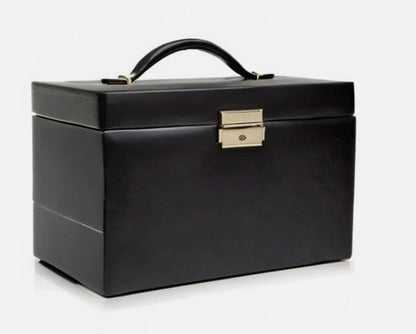 WOLF Heritage Small Jewelry Box, Black - 10 Compartments & Seven Ring Rolls