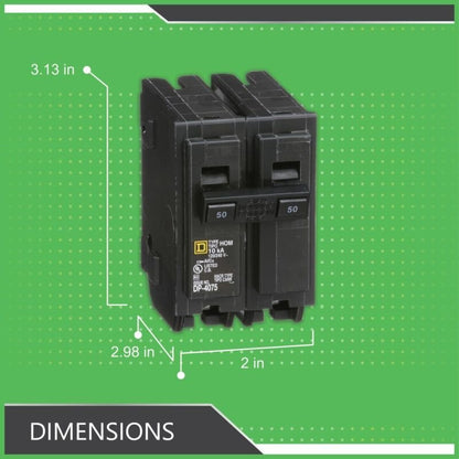 Plug in Circuit Breaker, HOM, Number of Poles 2, 50 Amps, 120/240VAC, Standard