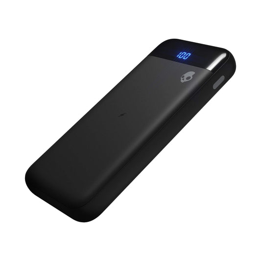 Skullcandy Stash Fuel Wireless Portable Charger, 10000mAh Power Bank with 10W Wireless Charging, 1x USB C and 2x USB A Charging Ports, Bonus USB A to Micro USB / Type C Dual Charging Cable - Light Grey/Blue