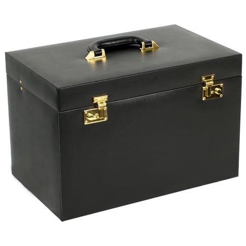 * WOLF Heritage Jewelry Armoire, Black - 37 Compartments, 59 Ring Rolls, 136 Earring Holes, Seven Necklace Holders & Four Watch Compartments - Includes Travel Case