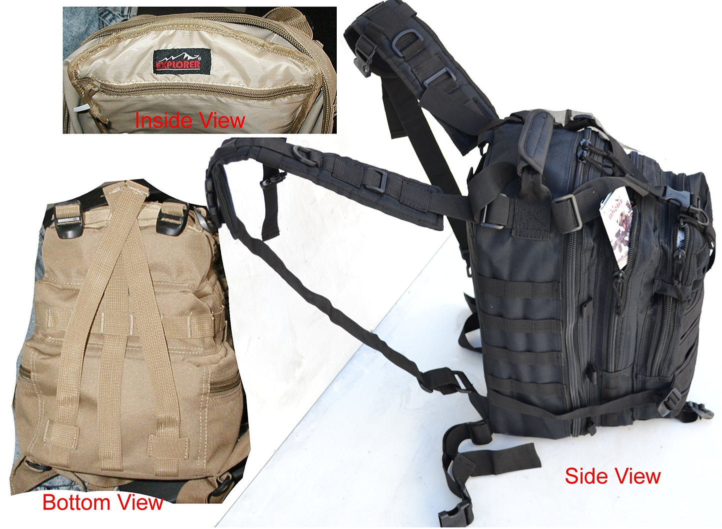 Explorer Tactical Assault Pack - Combat Rucksack - 17" Military MOLLE Backpack 27L - Black