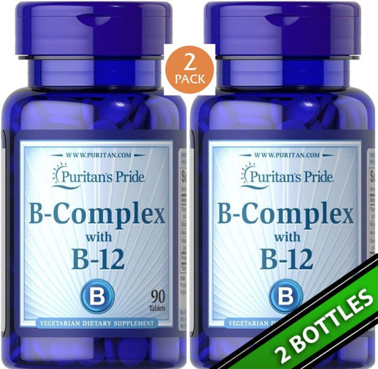 2 Pack Vitamin B Complex with Vit B-12, B1, B2, B3 B12, 180 Tabs (2X90) Exp 2026
