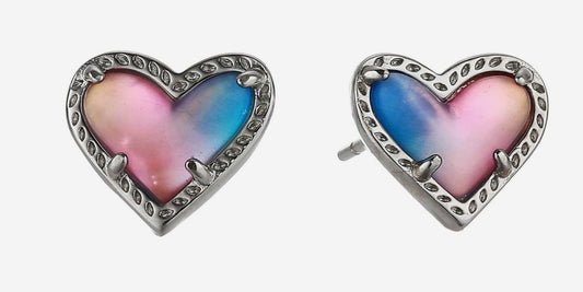 KENDRA SCOTT Women 966 Rhodium Ari Heart Watercolor Stud Earrings