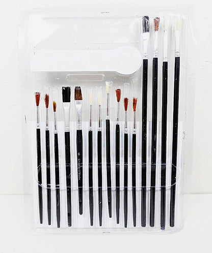 Paint Brush Set 15 Camel Hair Art Brushes Bristles Long Short Wood - pack of 2