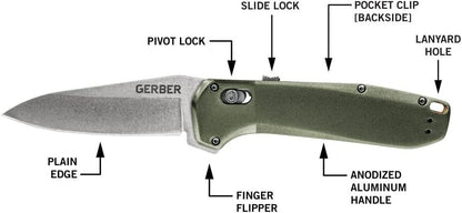 Gerber Gear Highbrow Folding Pocket Knife with 2.8" Blade Assisted Opening Fold