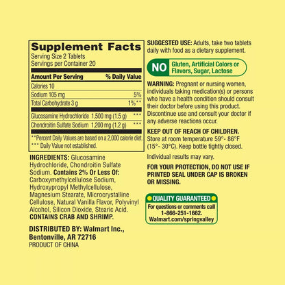 Spring Valley Triple Strength Glucosamine Chondroitin Tablets Dietary Supplement，40Ct