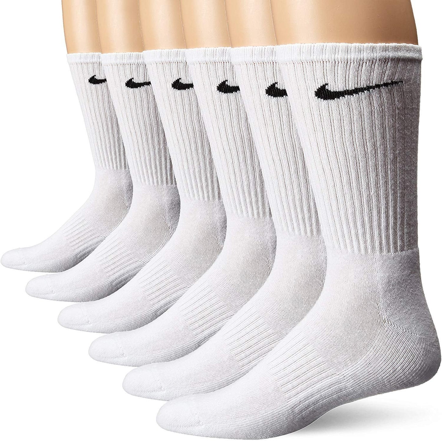 Nike Mens 6 Pack Cushioned Crew Socks White 8-12