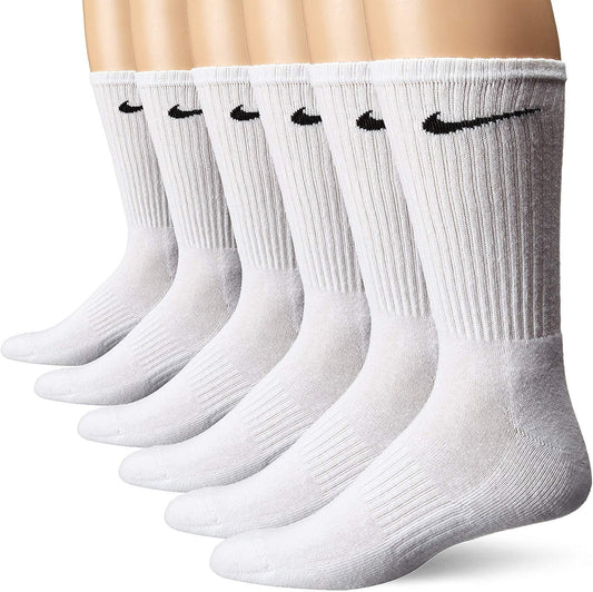 Nike Mens 6 Pack Cushioned Crew Socks White 8-12