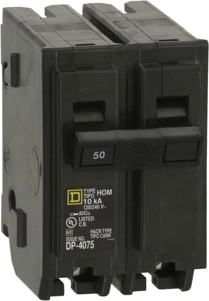 Plug in Circuit Breaker, HOM, Number of Poles 2, 50 Amps, 120/240VAC, Standard