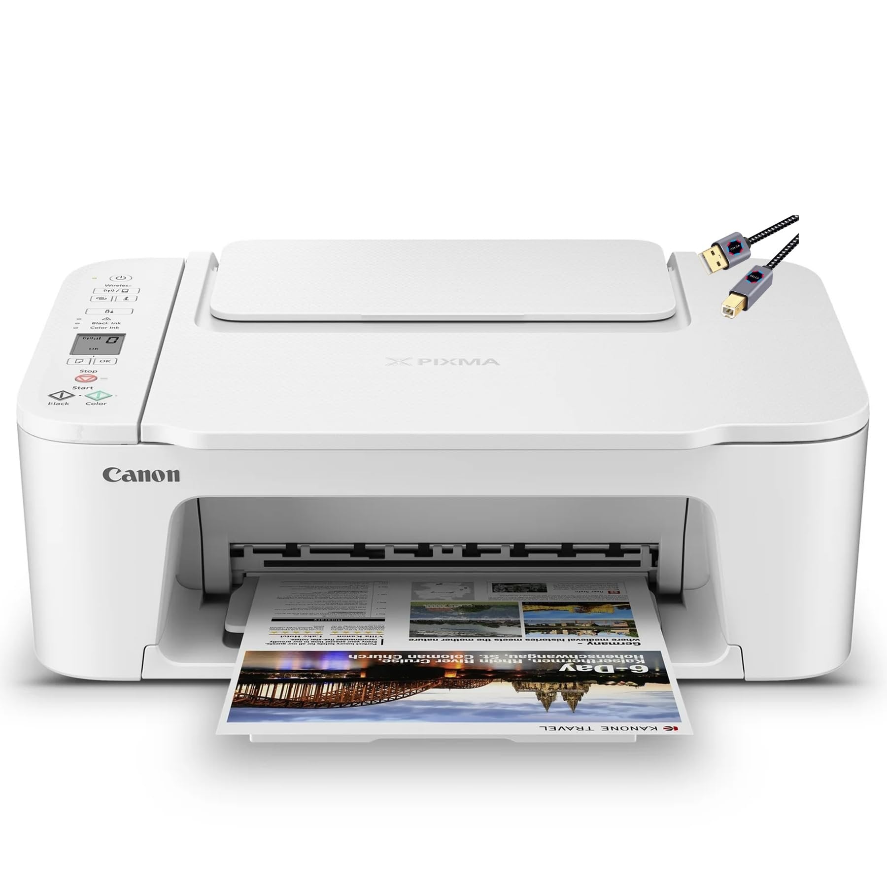 Canon PIXMA 3722 Color Inkjet All-in-One Printer | Print Copy Scan | Wireless | Mobile Printing | Print Up to 7.7 ipm | Up to 60 Sheets Capacity | 1.5" LCD | Wi-Fi (2.4 or 5 GHz) + Printer Cable