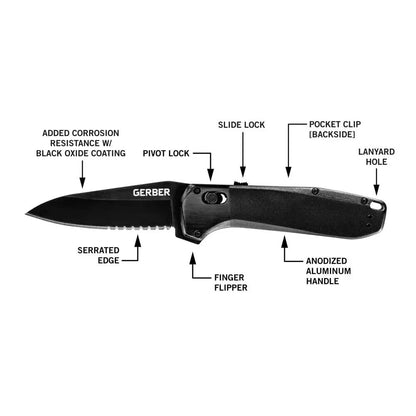 Gerber Gear Highbrow Serrated Edge Drop Point Assited Opening Knife [31-003675]
