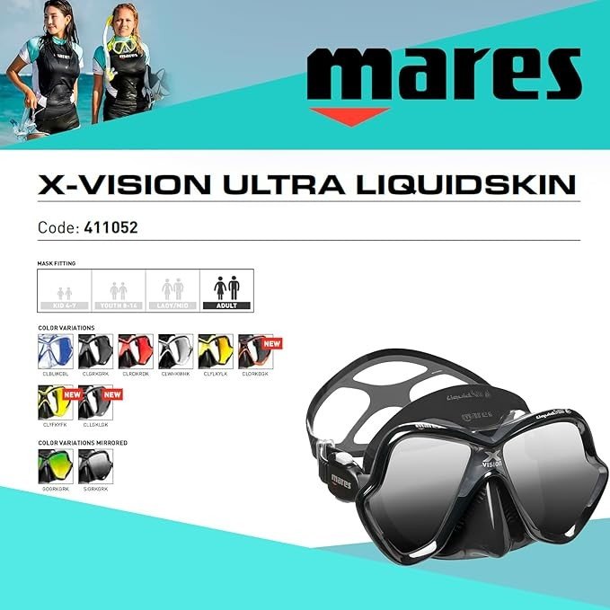 Mares X-Vision Ultra Liquidskin Scuba Diving Snorkeling Mask Silver Lens