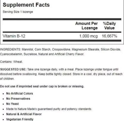 Nature Made Vitamin B-12 - Cherry 1,000 mcg 50 Tabs Exp 02/2026 - PACK OF 2