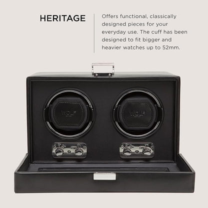 WOLF Heritage Double Winder with Glass Cover, Black - Secure Fit with Patented D