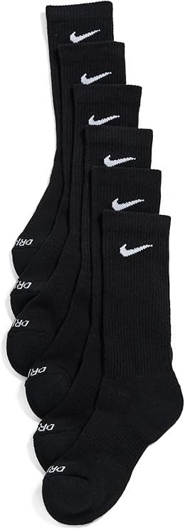 Nike Everyday Plus Cushion Drifit UNISEX Crew Socks, Size LARGE - Black - 6 Pair