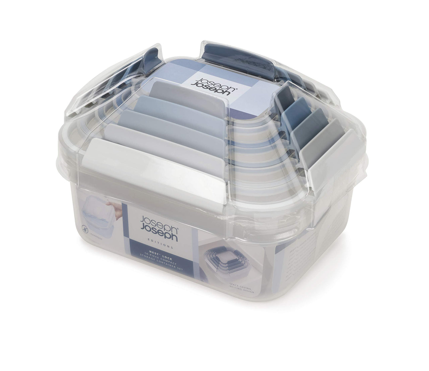Joseph Joseph Nest Lock Plastic BPA Free Food Storage Container Set with Lockable Airtight Leakproof Lids, 10-Piece, Sky
