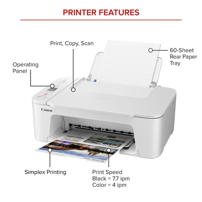 Canon PIXMA 3722 Color Inkjet All-in-One Printer | Print Copy Scan | Wireless | Mobile Printing | Print Up to 7.7 ipm | Up to 60 Sheets Capacity | 1.5" LCD | Wi-Fi (2.4 or 5 GHz) + Printer Cable
