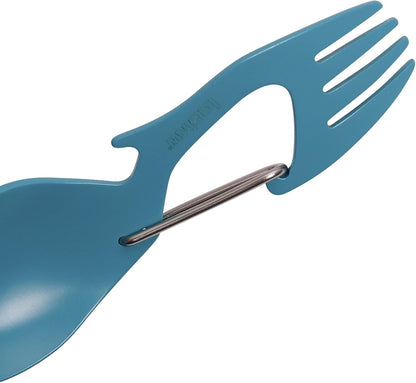 Ration Multi Tool Spork, Stainless Steel Spoon, Fork, Carabiner and Bottle Opene