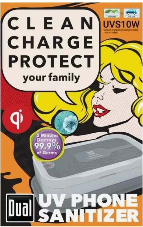 Dual UV Phone Sanitizer + Qi Wireless Charger UVS10W 5-Min 99.9% Clean